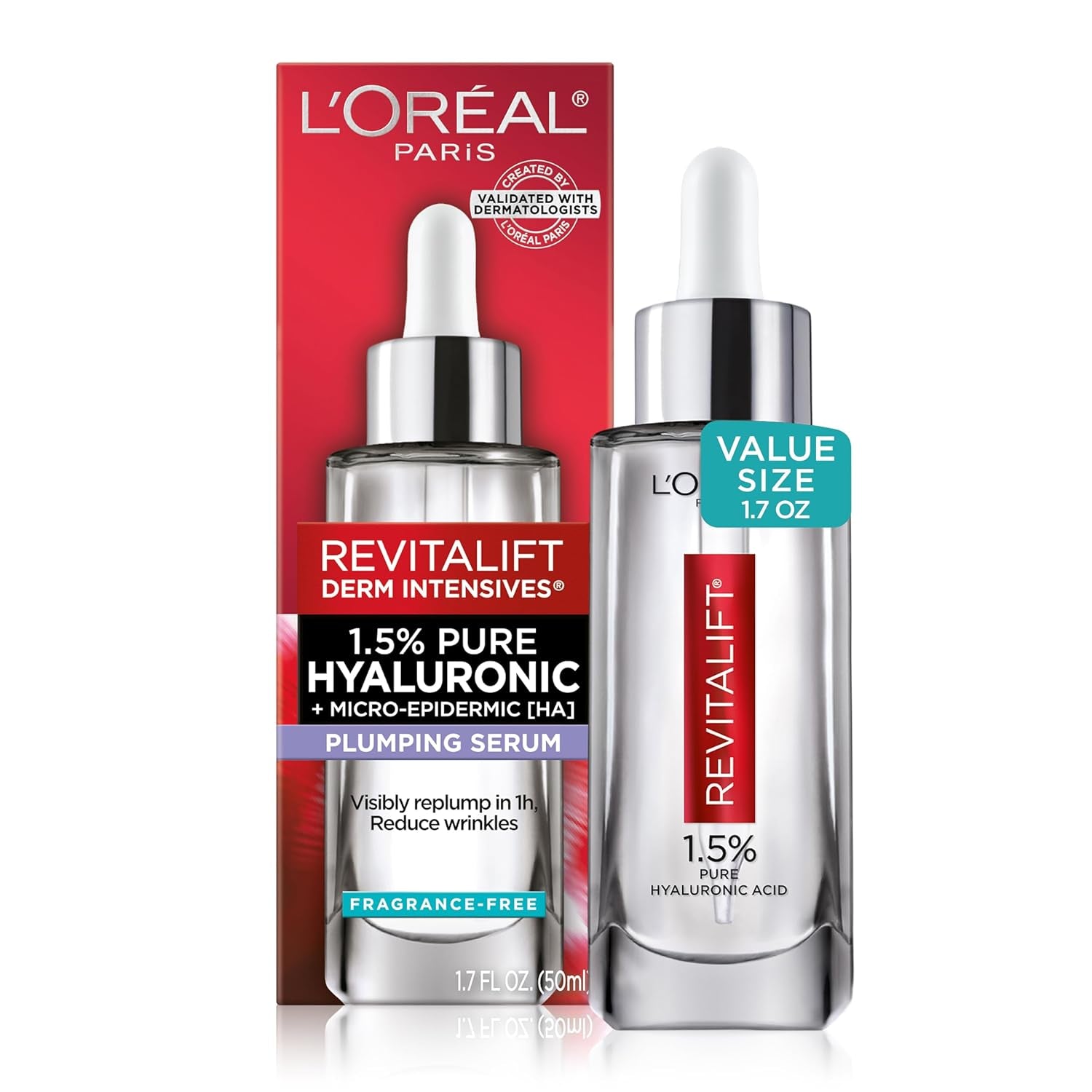 L'Oreal Paris Revitalift 1.5% Pure Hyaluronic Acid Serum for Face, anti Aging Serum to Hydrate Skin & Reduce Wrinkles, Fragrance Free Skin Care for All Skin Types, 1 Oz