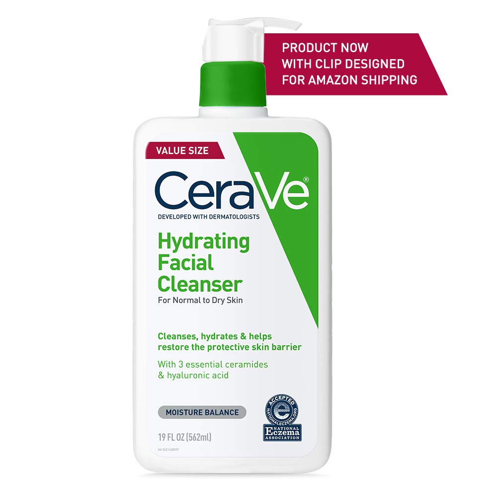 Cerave Hydrating Facial Cleanser, Moisturizing Face Wash for Dry Skin, Hyaluronic Acid + Ceramides + Glycerin, Hydrating Cleanser for Normal to Dry Skin, National Eczema Association Certified
