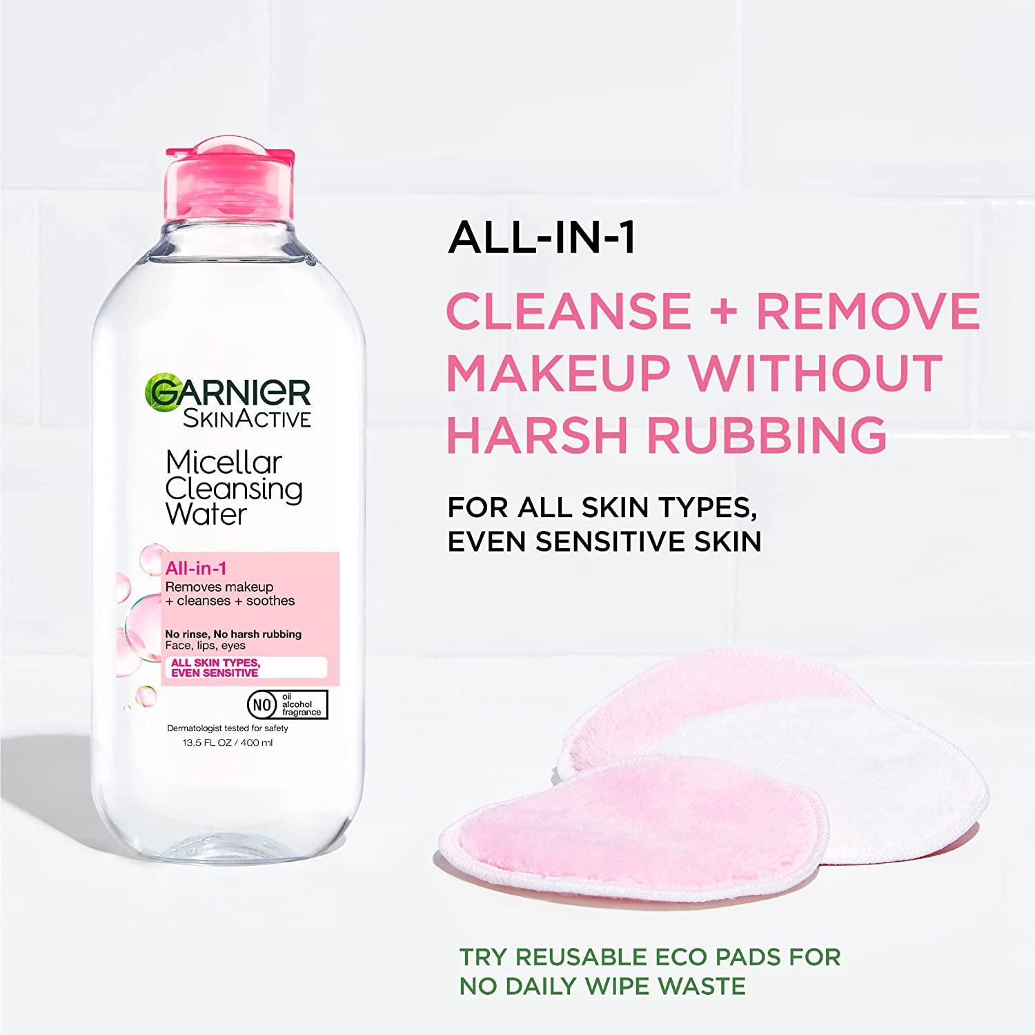 Garnier Micellar Water, Hydrating Facial Cleanser & Makeup Remover, Suitable for Sensitive Skin, Vegan, Cruelty Free, 13.5 Fl Oz (400Ml), 1 Count