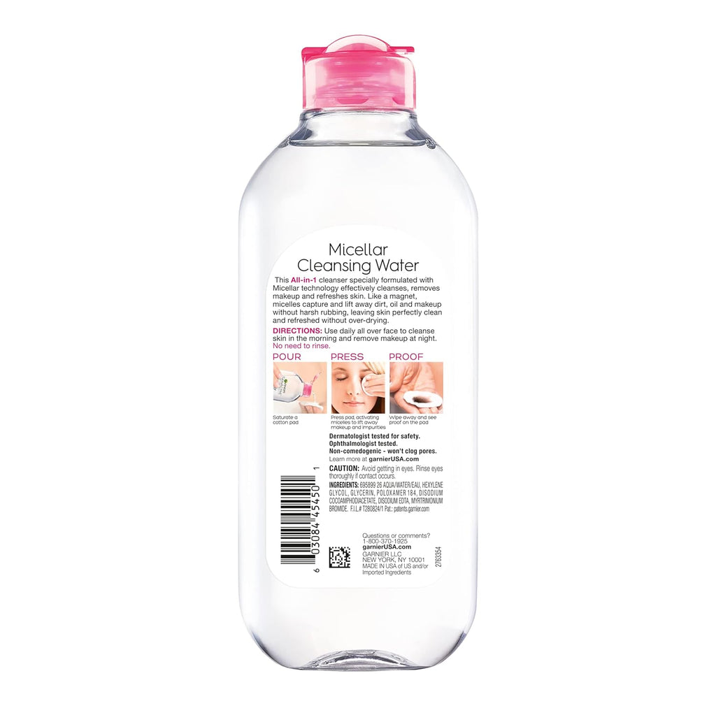 Garnier Micellar Water, Hydrating Facial Cleanser & Makeup Remover, Suitable for Sensitive Skin, Vegan, Cruelty Free, 13.5 Fl Oz (400Ml), 1 Count